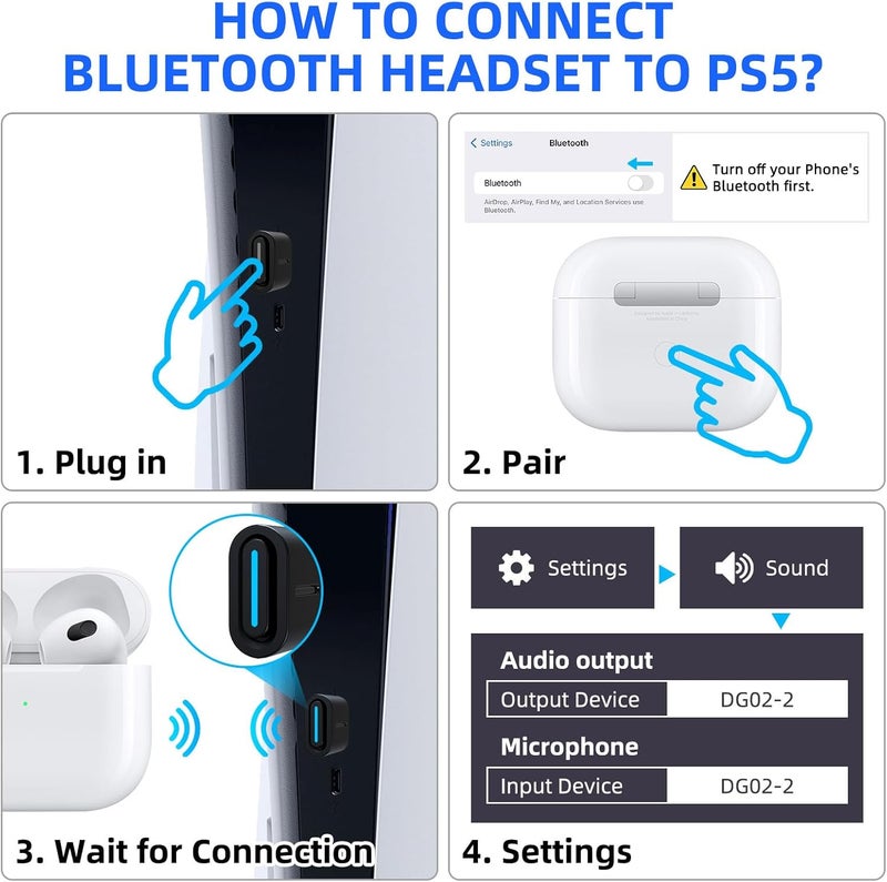 Smof USB Bluetooth Audio Adapter for PS5, PS4,Switch,Mac. Compatible Bone Conduction Headsets Wireless Audio Transmitter Dongle with aptX Low Latency Support, USB Bluetooth 5.2 Adapter - Image 3